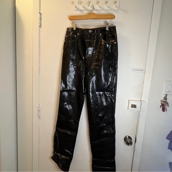 Faux leather|pleather ASOS TALL black crocodile shiny straight leg pant Alt|Goth - Picture 6 of 6